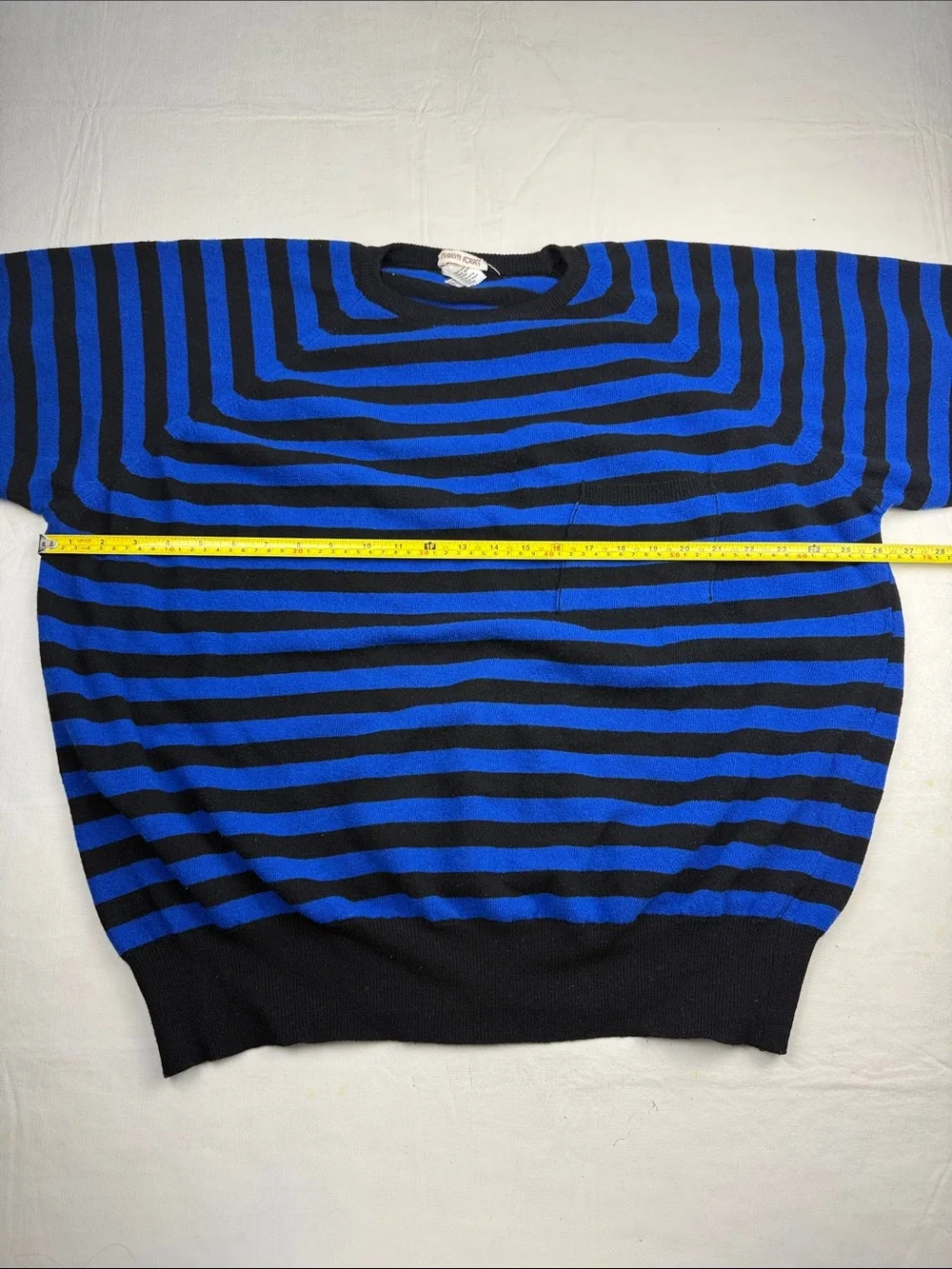Marilyn Forbes Blue Black Striped Crewneck Oversized Sweater Front pocket Size M